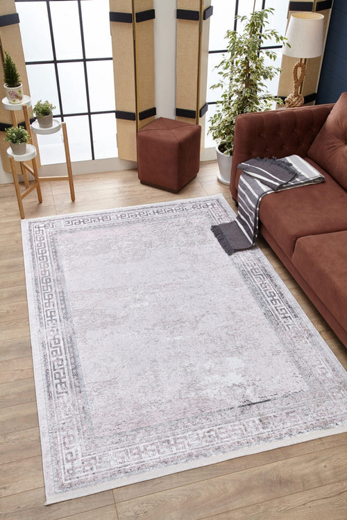 Digital Print Area Rug - Grey Frame Rug | Non Slip, Antibacterial Carpet