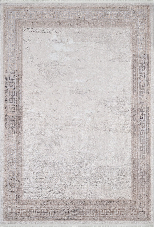 Digital Print Area Rug – Beige Frame Design Non Slip Carpet for Living Room