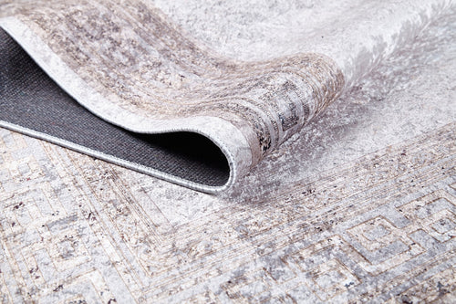 Digital Print Area Rug – Beige Frame Design Non Slip Carpet for Living Room