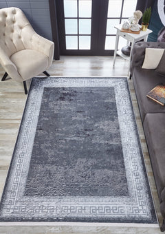 Grey Frame Area Rug – Digital Print Rug | Non Slip, Antibacterial Carpet