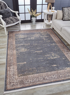 Digital Print Area Rug - Kolhapur Grey Frame Stylish Non Slip Carpet
