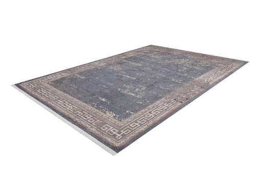 Digital Print Area Rug - Kolhapur Grey Frame Stylish Non Slip Carpet