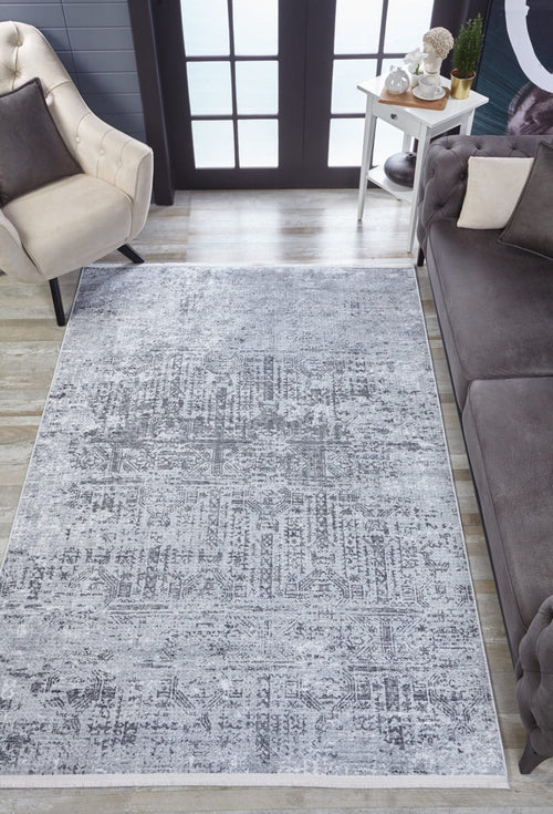 Modern Digital Print Rug – Grey Area Rug | Non Slip, Antibacterial Carpet
