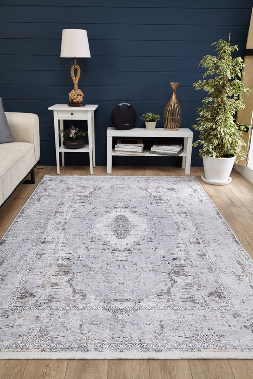 Grey Area Rug - Classic Digital Print Carpet, Non Slip & Antibacterial Floor Covering