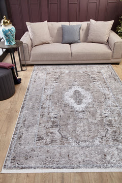 Digital Print Area Rug - Classic Grey Non Slip Antibacterial Carpet for Living Room