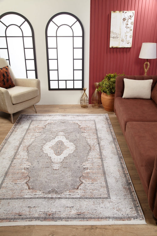 Grey Area Rug – Classic Digital Print Non Slip Antibacterial Carpet for Living Room