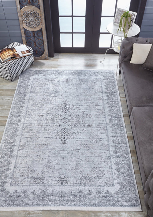Grey Area Rug - Classic Digital Print Non Slip Antibacterial Carpet for Living Room