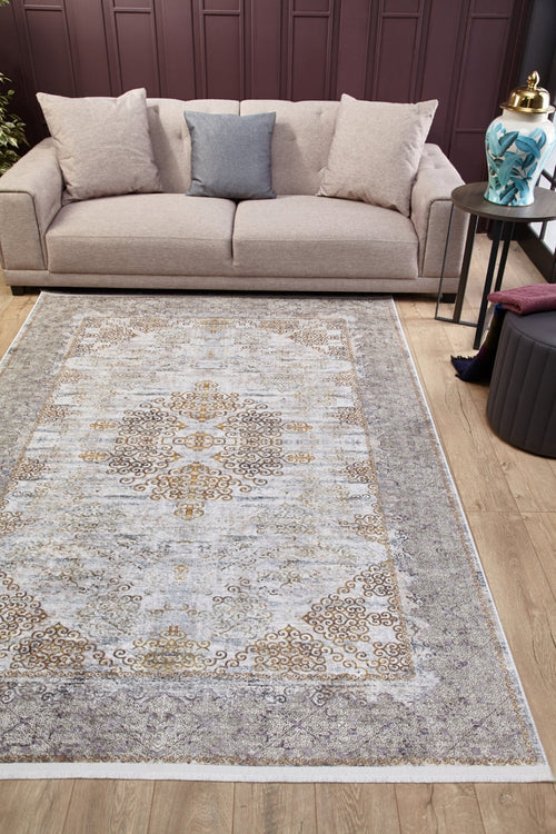 Classic Area Rug - Brown Digital Print Carpet | Non Slip, Antibacterial, Washable