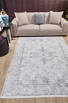 Grey Area Rug – Classic Digital Print Non Slip Carpet for Living Room
