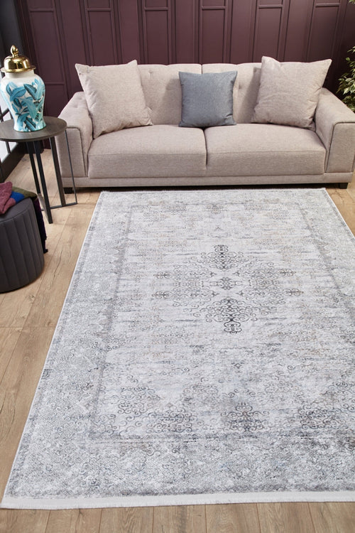 Grey Area Rug – Classic Digital Print Non Slip Carpet for Living Room