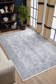 Digital Print Area Rug - Grey Classic Style Non Slip Antibacterial Carpet