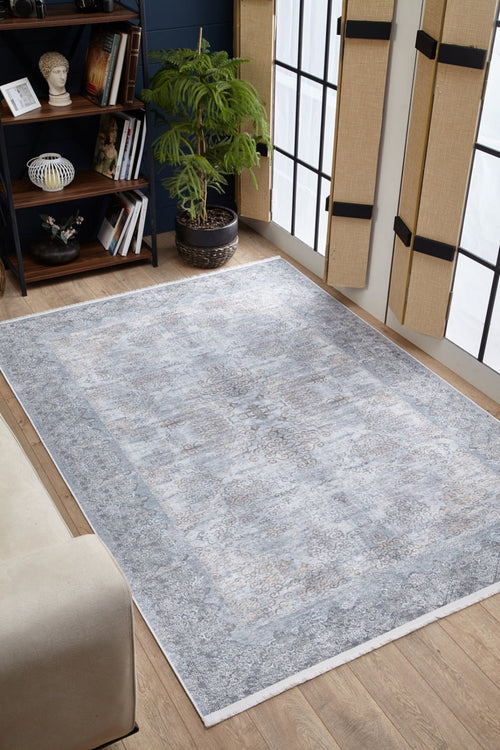 Digital Print Area Rug - Grey Classic Style Non Slip Antibacterial Carpet