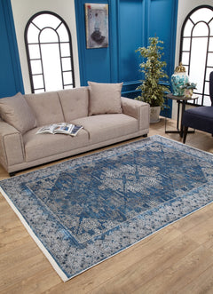 Digital Print Area Rug – Classic Blue Non Slip Carpet for Living Room