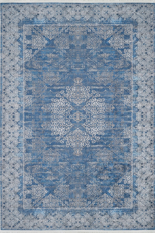 Digital Print Area Rug – Classic Blue Non Slip Carpet for Living Room