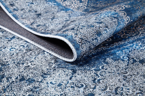 Digital Print Area Rug – Classic Blue Non Slip Carpet for Living Room