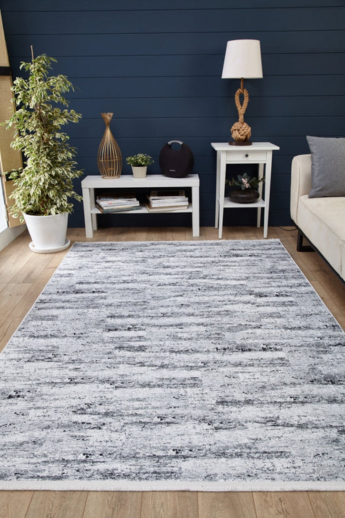 Modern Digital Print Rug – Grey Area Rug | Non Slip, Antibacterial, Washable Carpet