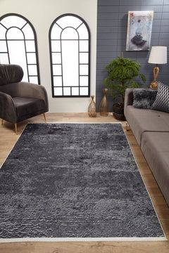 Modern Digital Print Rug - Anthracite Area Rug With Non Slip, Antibacterial Design