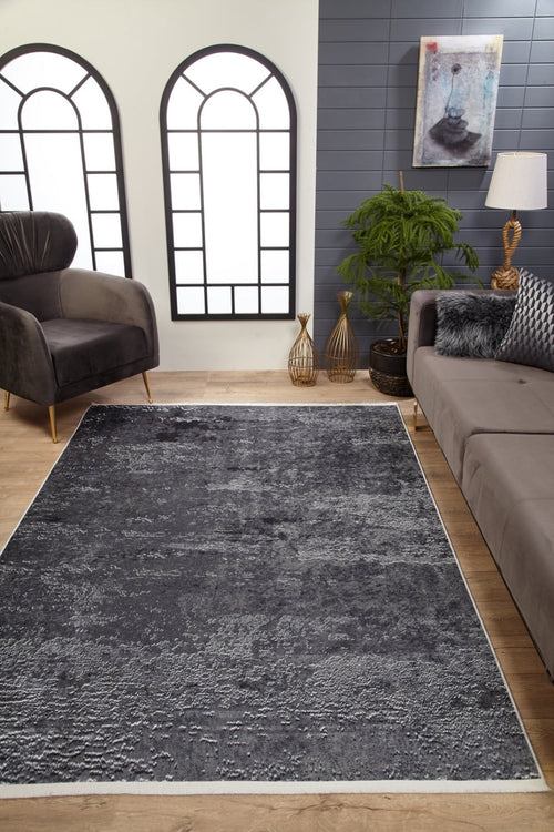 Modern Digital Print Rug - Anthracite Area Rug With Non Slip, Antibacterial Design
