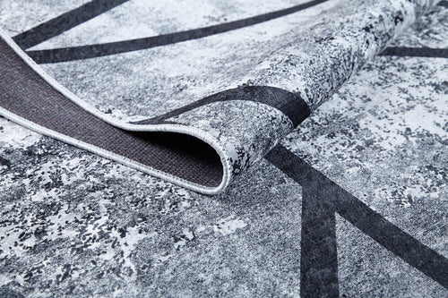 Grey Striped Area Rug – Non Slip Rug with Digital Print Carpet | Antibacterial, Dust Free