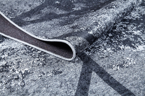 Digital Print Area Rug - Anthracite Striped Non Slip Washable Carpet