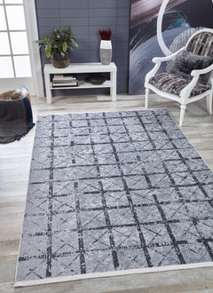 Grey Geometric Area Rug - Digital Print Non Slip Washable Carpet for Living Room