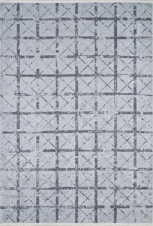 Grey Geometric Area Rug - Digital Print Non Slip Washable Carpet for Living Room