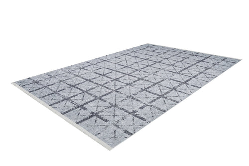 Grey Geometric Area Rug - Digital Print Non Slip Washable Carpet for Living Room