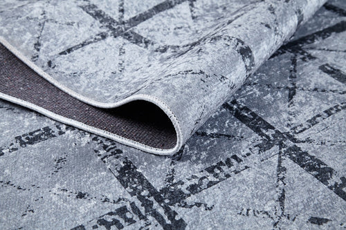 Grey Geometric Area Rug - Digital Print Non Slip Washable Carpet for Living Room