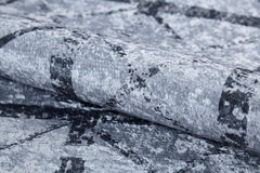 Grey Geometric Area Rug - Digital Print Non Slip Washable Carpet for Living Room