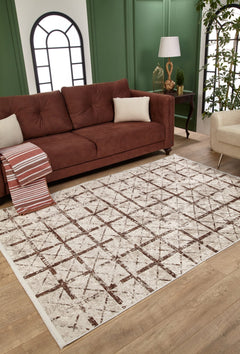 Beige Geometric Area Rug - Digital Print, Non Slip, Antibacterial Carpet