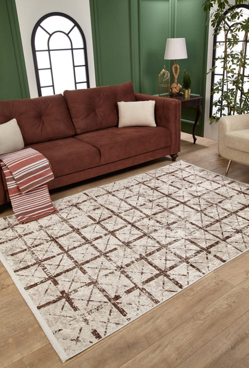 Beige Geometric Area Rug - Digital Print, Non Slip, Antibacterial Carpet