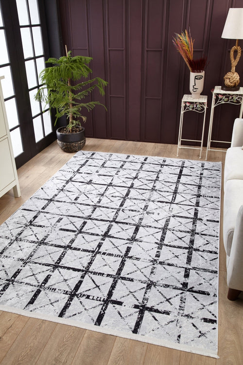 Tahran Grey Geometric Digital Print Area Rug
