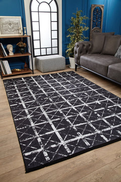 Digital Print Area Rug – Black Striped Non Slip Floor Carpet for Living Room