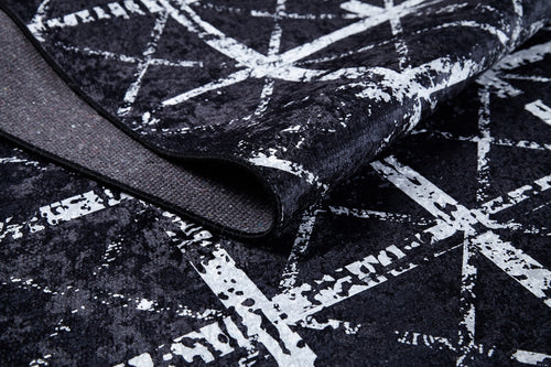 Digital Print Area Rug – Black Striped Non Slip Floor Carpet for Living Room