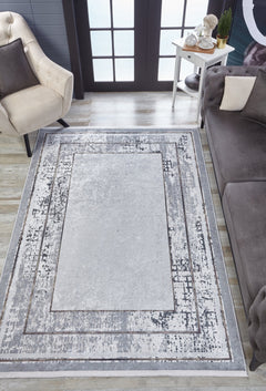 Digital Print Area Rug - Grey Frame Non Slip Washable Carpet for Home
