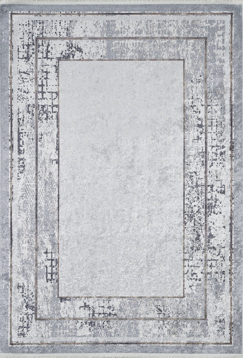 Digital Print Area Rug - Grey Frame Non Slip Washable Carpet for Home