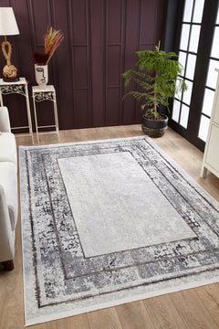 Dombivali Grey Frame Digital Print Area Rug