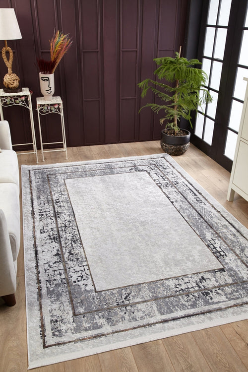 Dombivali Grey Frame Digital Print Area Rug