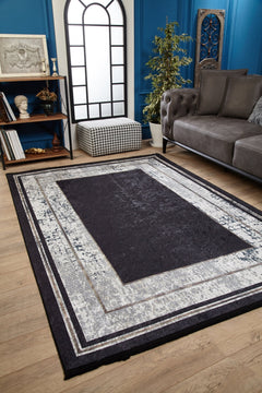 Digital Print Area Rug - Grey Frame Non Slip Antibacterial Washable Carpet