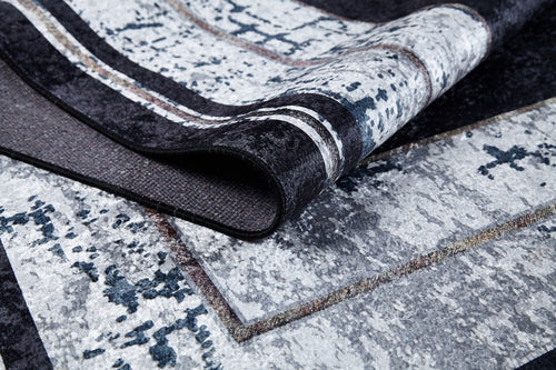 Digital Print Area Rug - Grey Frame Non Slip Antibacterial Washable Carpet