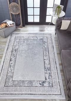 Grey Area Rug – Digital Print Frame Carpet | Non Slip, Antibacterial, Washable