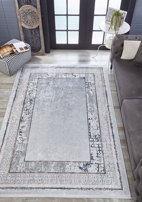 Grey Area Rug – Digital Print Frame Carpet | Non Slip, Antibacterial, Washable