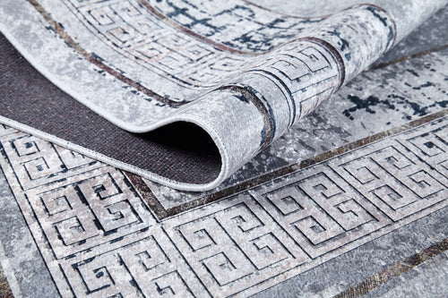 Grey Area Rug – Digital Print Frame Carpet | Non Slip, Antibacterial, Washable