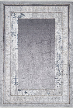 Grey Area Rug - Digital Print Rug With Frame Design | Non Slip, Antibacterial Carpet