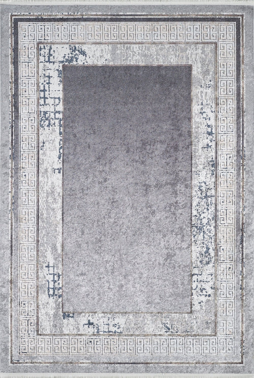 Grey Area Rug - Digital Print Rug With Frame Design | Non Slip, Antibacterial Carpet