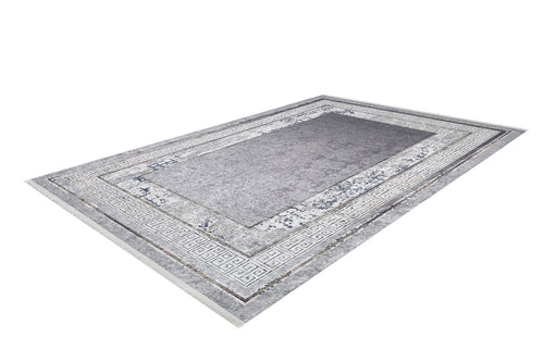Grey Area Rug - Digital Print Rug With Frame Design | Non Slip, Antibacterial Carpet