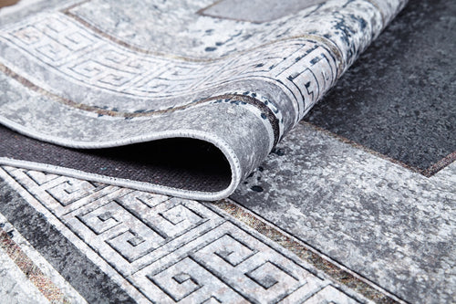 Grey Area Rug - Digital Print Rug With Frame Design | Non Slip, Antibacterial Carpet