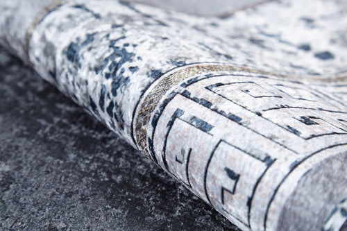 Grey Area Rug - Digital Print Rug With Frame Design | Non Slip, Antibacterial Carpet