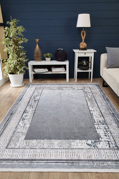 Digital Print Area Rug – Grey Frame Non Slip Washable Stylish Floor Covering