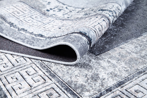 Digital Print Area Rug – Grey Frame Non Slip Washable Stylish Floor Covering
